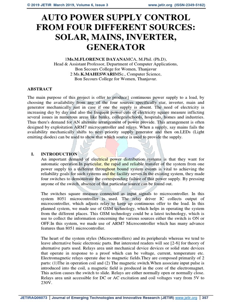 Auto Power Supply Control From Four Different Sources Solar, Mains