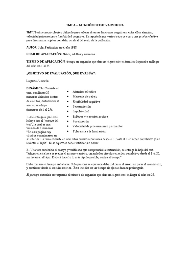 TMT A: Evaluación de Atención y Cognición | PDF