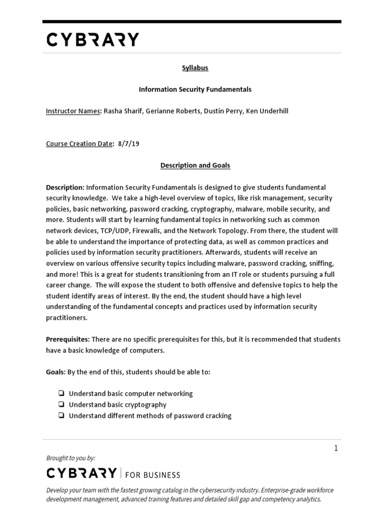 Syllabus Information Security Fundamentals: Brought To You by | PDF ...