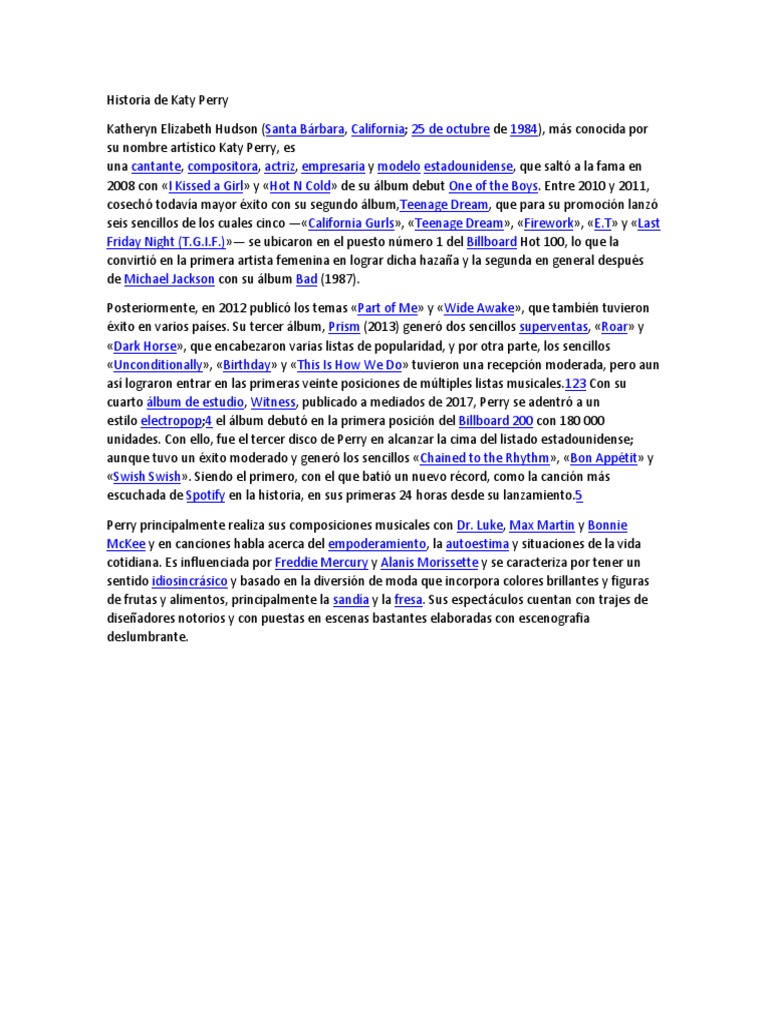 BIOGRAFIA DE KATY PERRY CORTA visual data 3