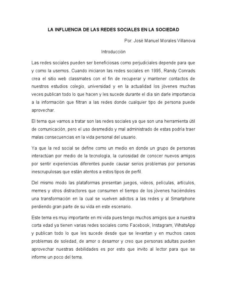 La Influencia de Las Redes Sociales en La Sociedad | PDF | Servicio de ...