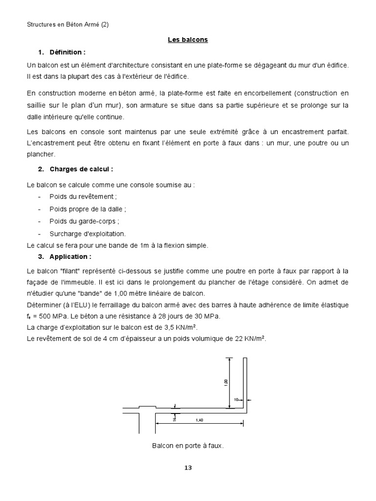 Ferraillage et Calcul de Balcons en PorteàFaux PDF Béton armé — free download