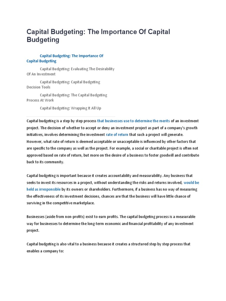Understanding Capital Budgeting Essentials | PDF | Capital Budgeting ...