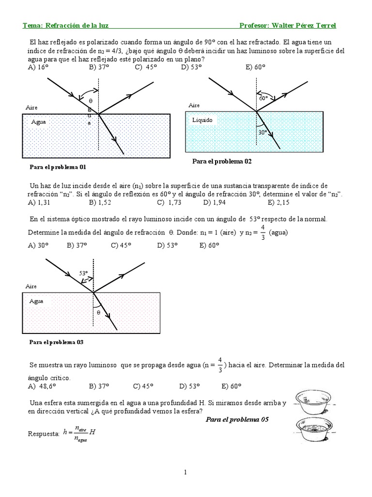 Ejercicios de Refracción de la Luz | PDF | Refracción | Prisma