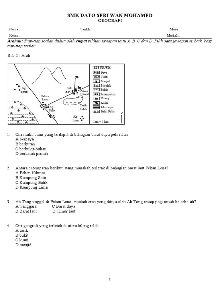 Latihan geografi tingkatan 3 Bab 2 Arah