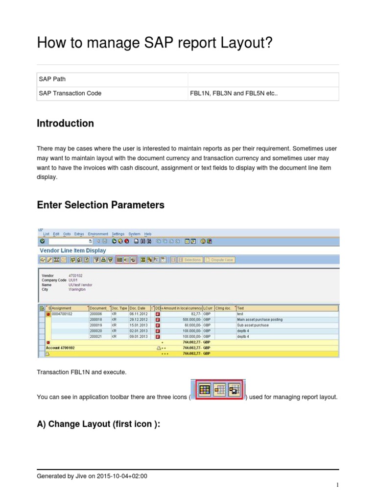 How To Manage SAP Report Layout?: A) Change Layout (First Icon) | PDF ...