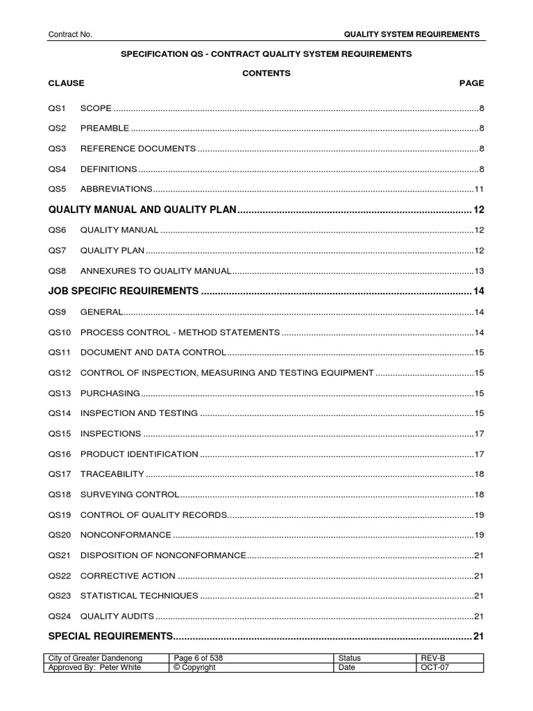 Specification Qs Contract Quality System Requirements Clause PDF Information Technology