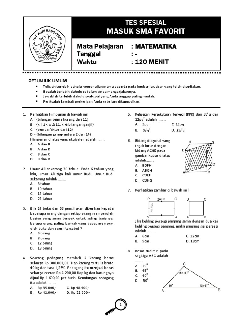 Prediksi Soal Masuk SMA Faforit MATEMATIKA | PDF