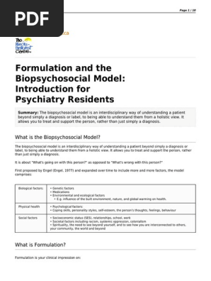 Formulation and the Biopsychosocial Model Introduction for Psychiatry Residents