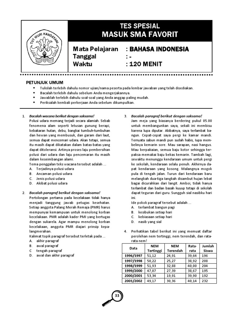 Download Contoh Soal Tes Akademik Masuk Sma Terbaru – Dikdasmen