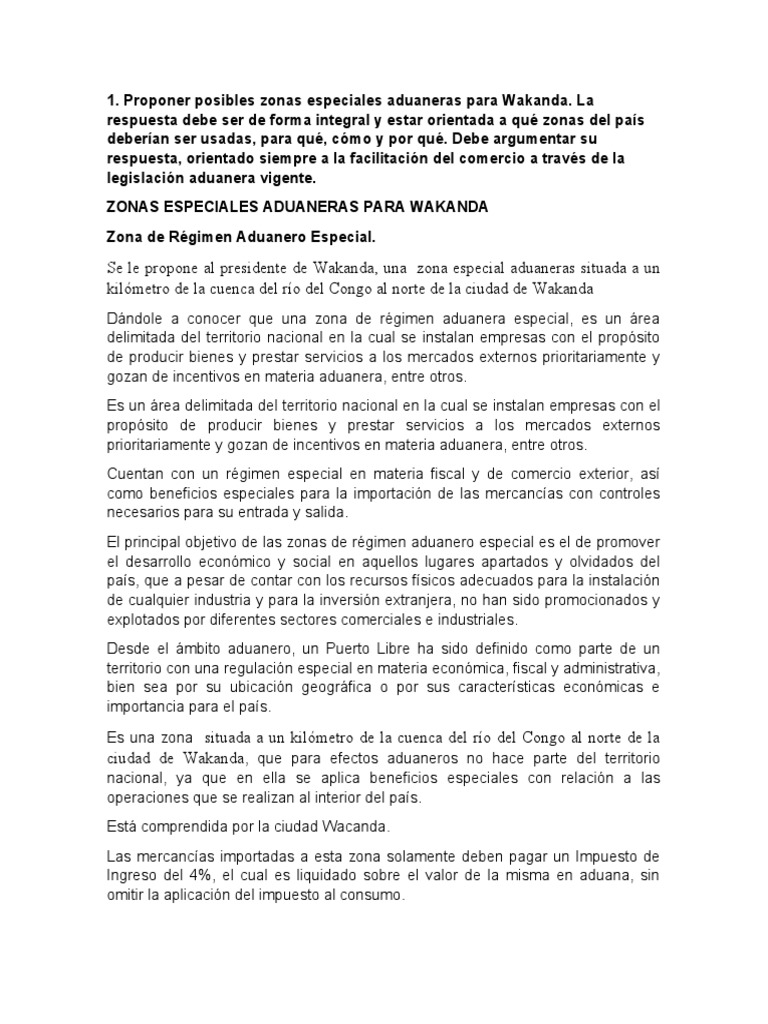 Zonas Aduaneras Especiales en Wakanda | PDF | aduana | Hipoteca Comercial