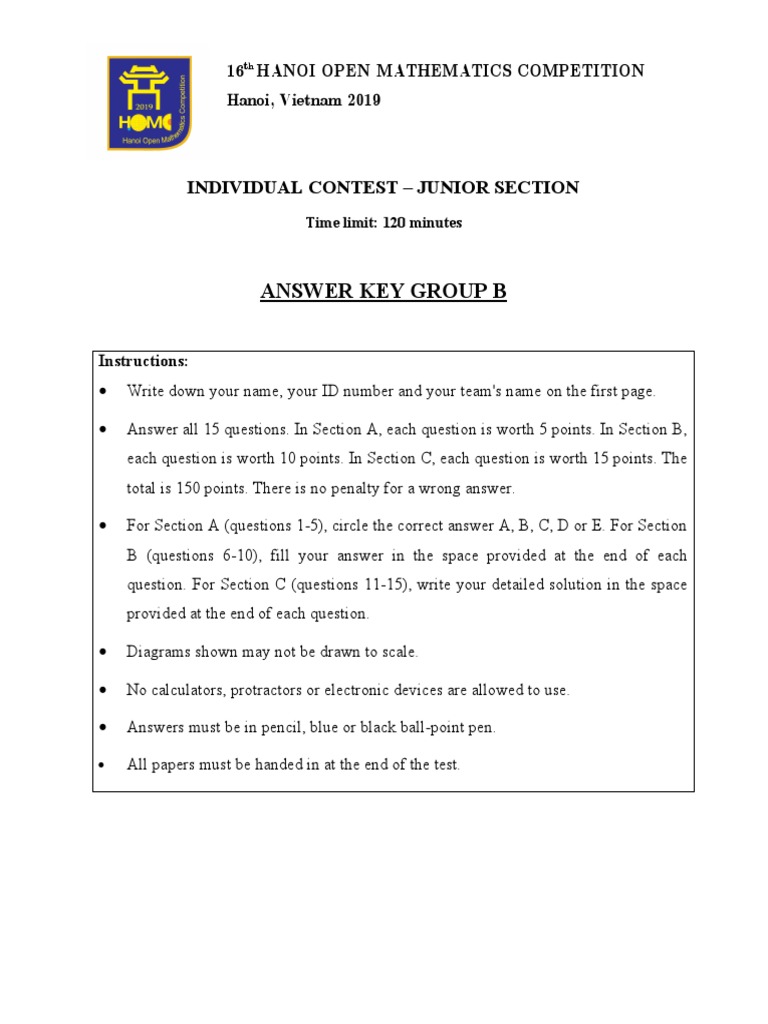 Solutions to the 16th Hanoi Open Mathematics Competition Junior Section