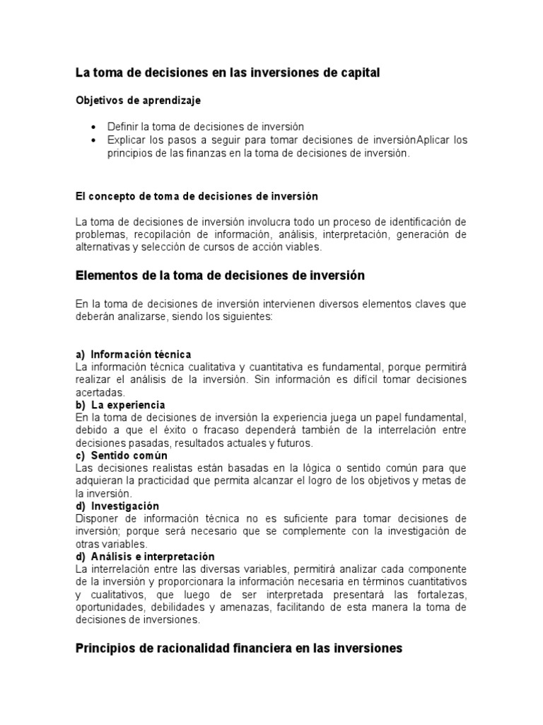 Evitar decisiones precipitadas en inversiones | PDF | Toma de ...