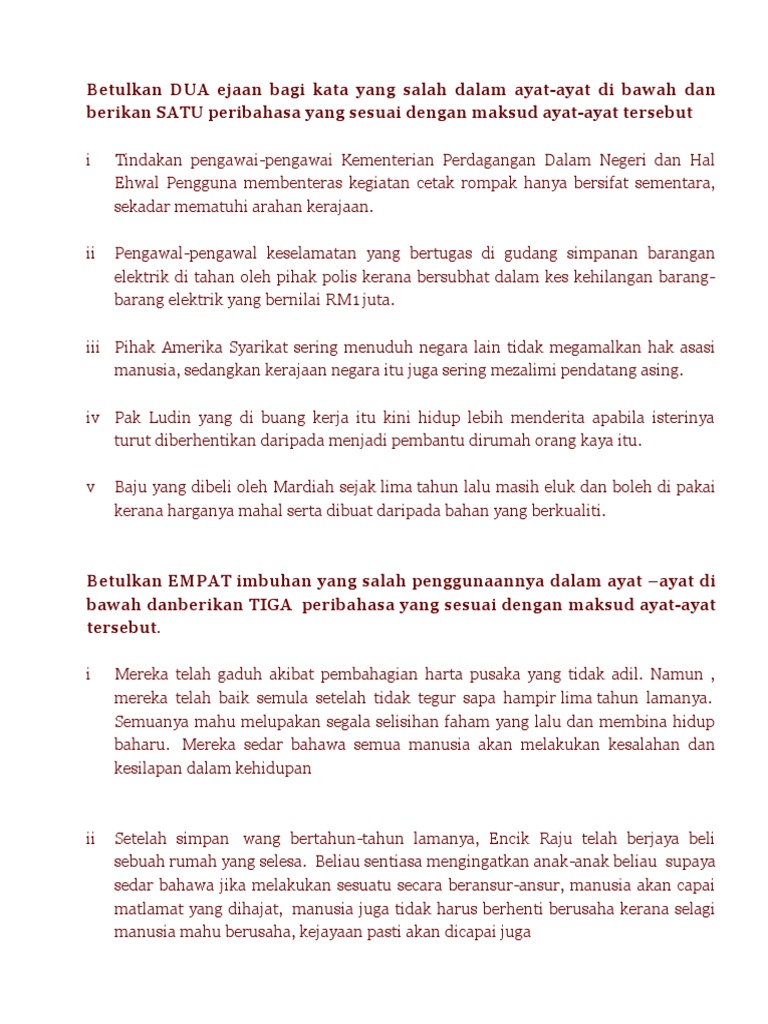 Betulkan Dua Ejaan Bagi Kata Yang Salah Dalam Ayat Pdf