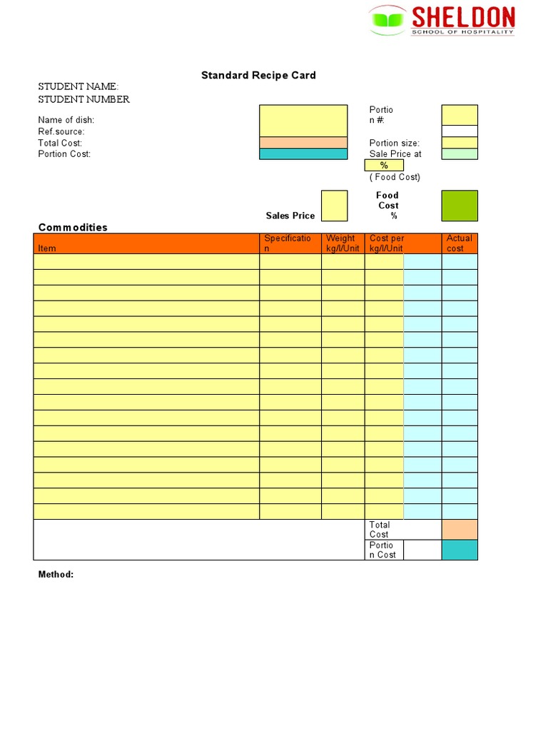 Recipe Card Sheldon | PDF | Commodity | Foods