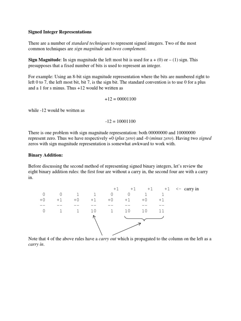 Signed Integer Representation Methods | PDF | Mathematical Notation ...
