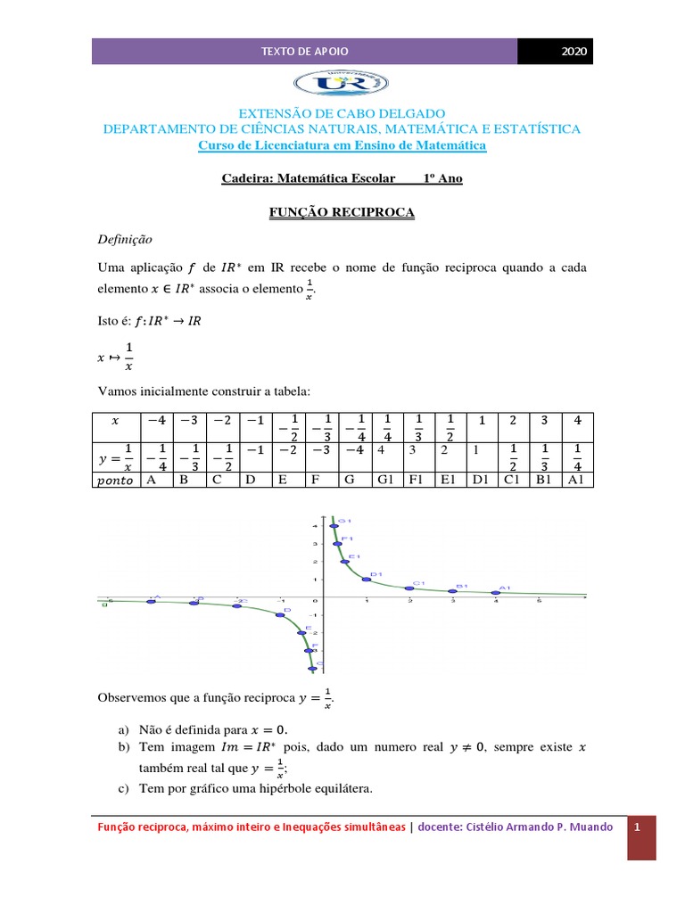 Função Reciproca | PDF | Equações | Função (Matemática)