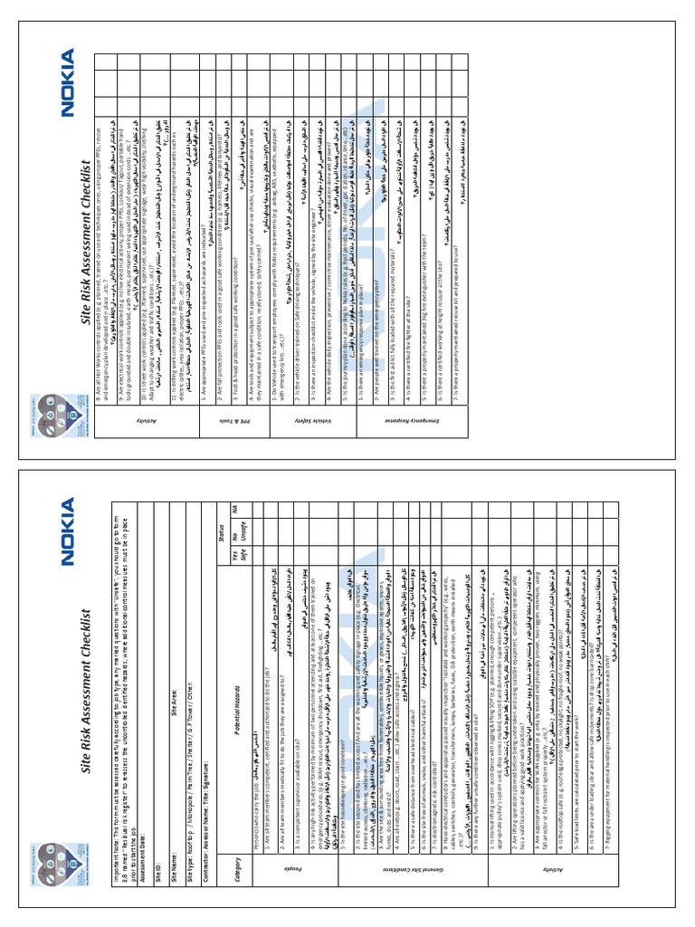 Site Risk Assessment Checklist | PDF | Electrical Wiring | Personal ...