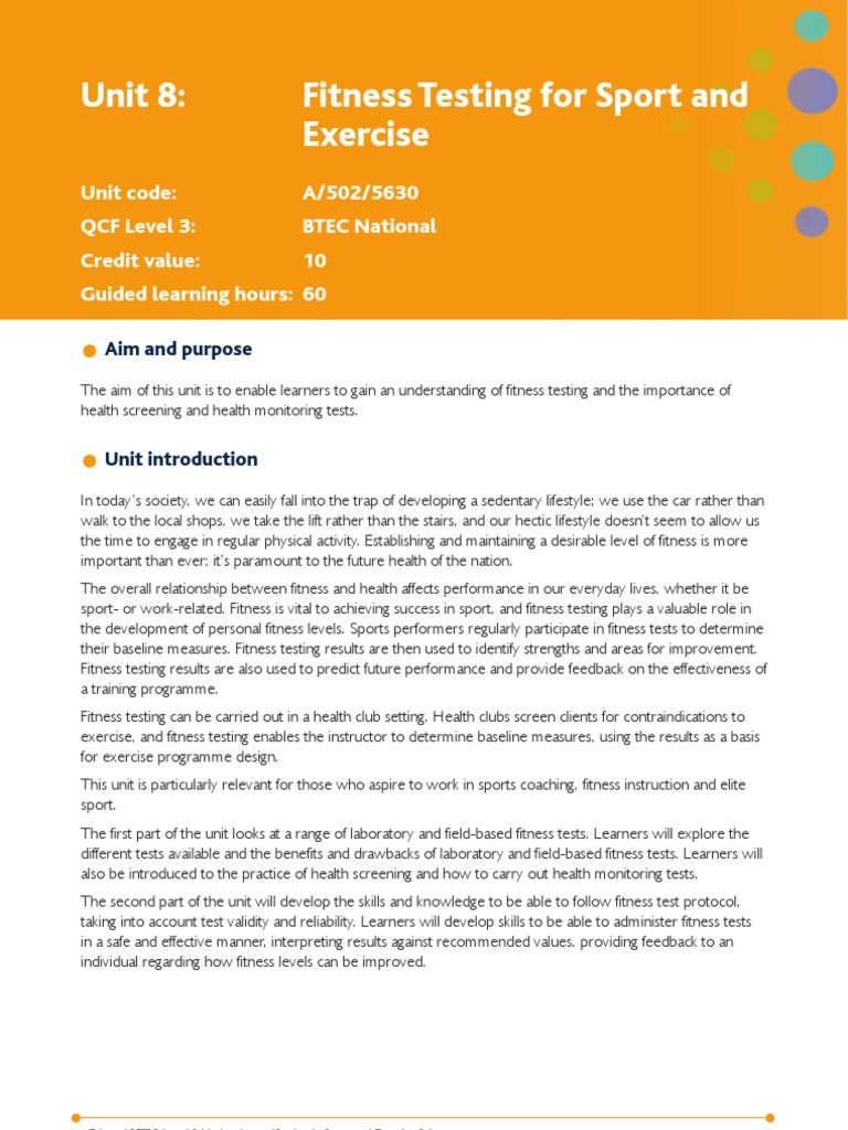 Unit 8 Fitness Testing For Sport and Exercise | PDF | Physical Fitness ...