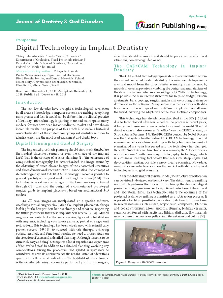 Digital Technology in Implant Dentistry Journal of Dentistry & Oral