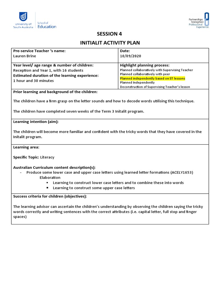 Session 4 Activity Plan | PDF | Learning | Cognition