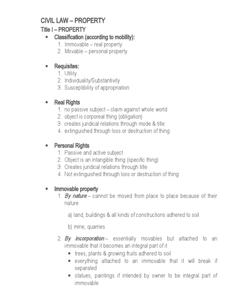 Civil Law: Property and Ownership Guide | PDF | Possession (Law ...