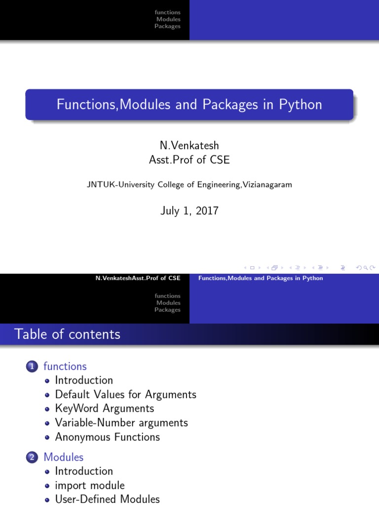 Functions, Modules and Packages in Python: N.Venkatesh Asst - Prof of ...
