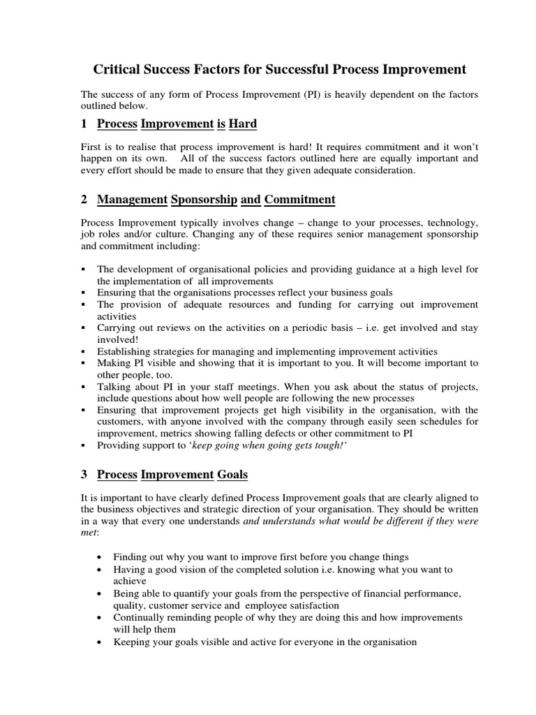 Key Factors for Effective Process Improvement | PDF | Goal | Motivation