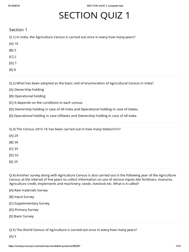 Section Quiz 1 | PDF | Agriculture | Food And Drink