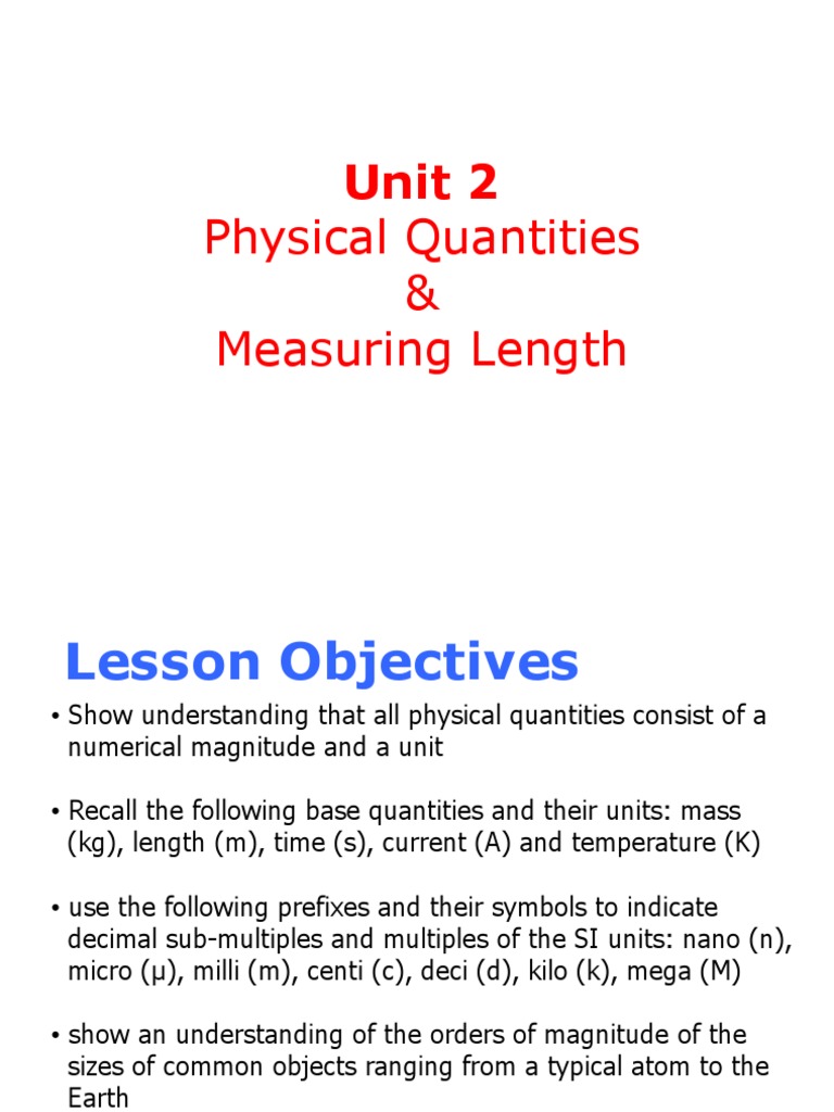 Physical Quantities & Measuring Length Unit 2 PDF International