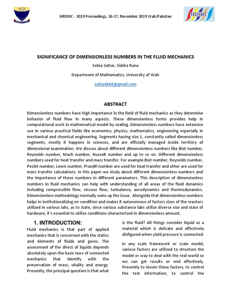 Significance of Different Dimensionless Numbers PDF Fluid Dynamics