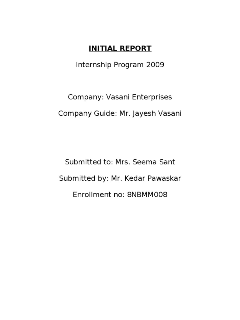 Internship Program 2009: Initial Report | PDF
