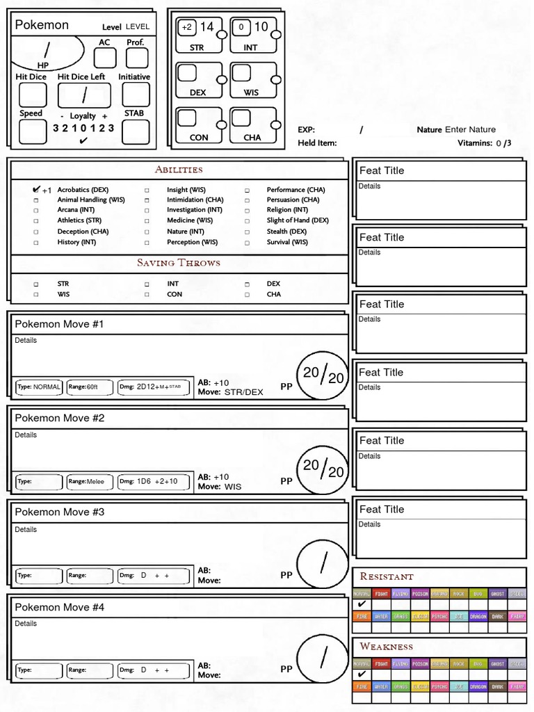 Pokémon D&D 5E Character Sheet | PDF | Mythopoeia | Gaming