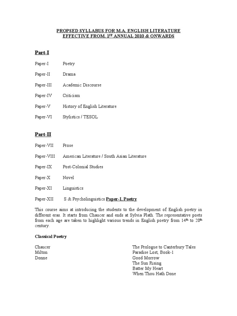 M.A. English Literature Syllabus Overview | PDF | Language Education ...