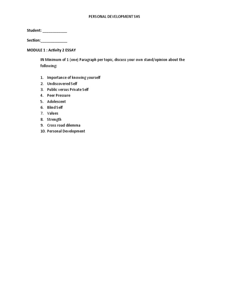Personal Development Essay Topics | PDF | Career & Growth | Science ...