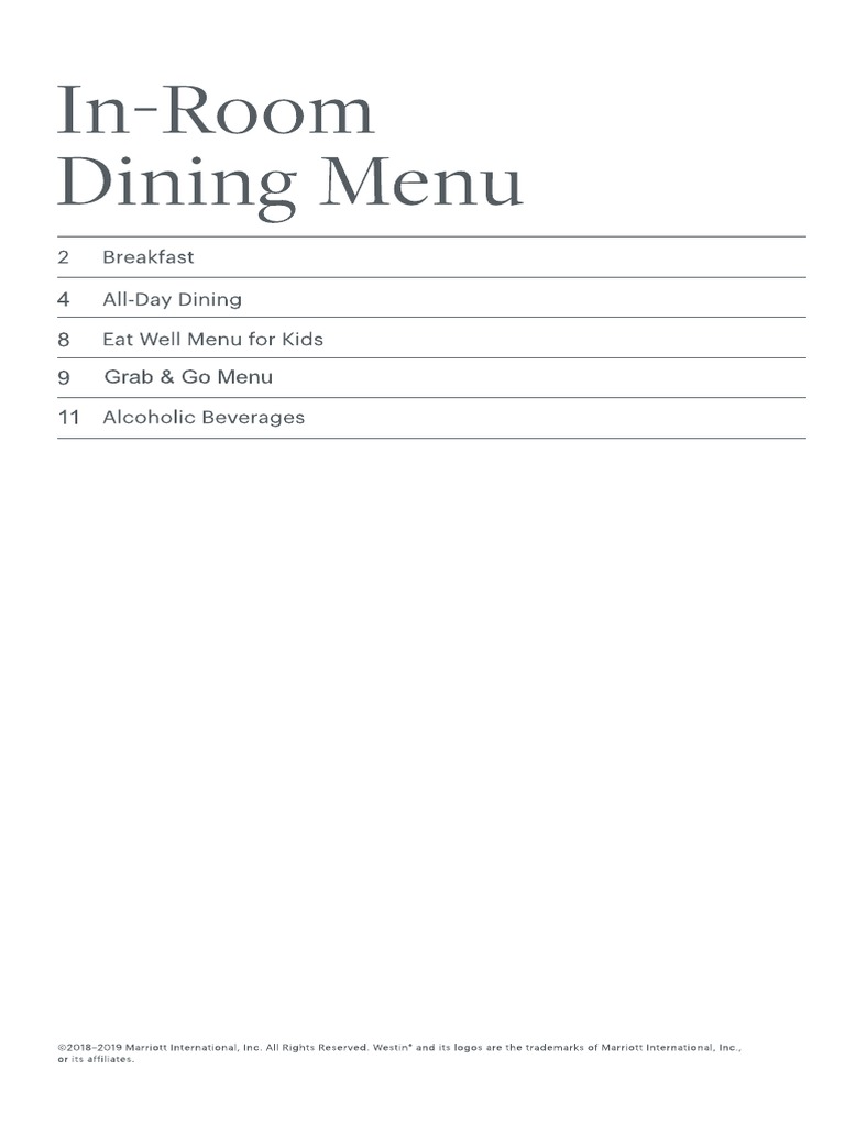 Westin in Room Menu PDF | PDF