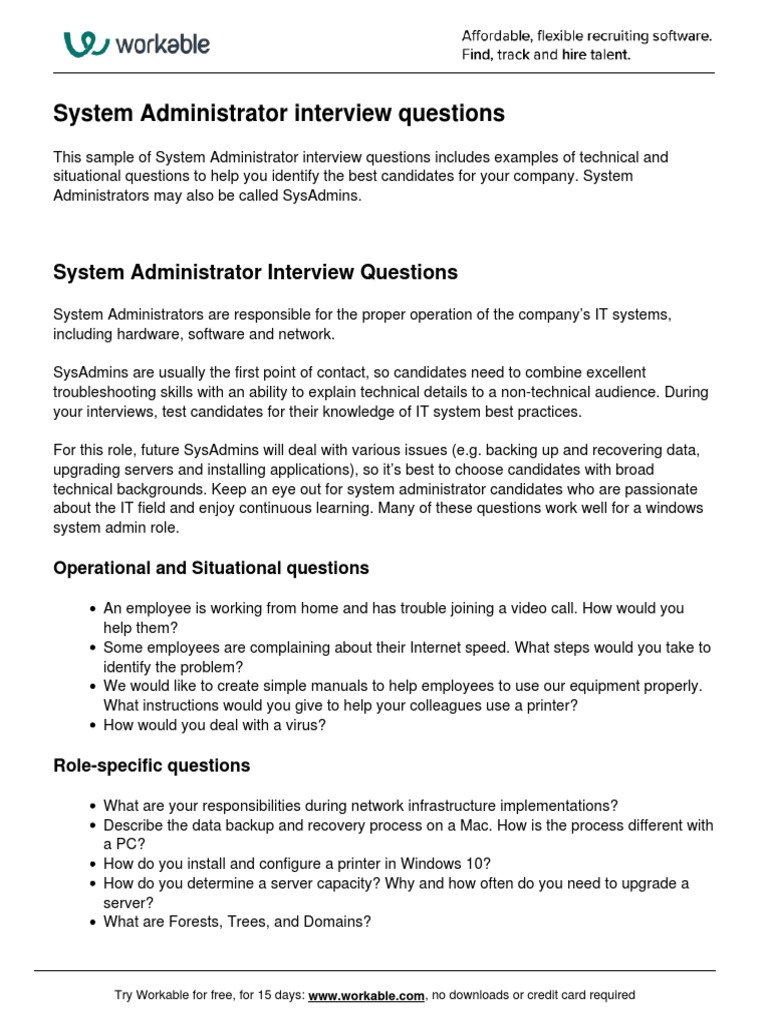 System Administrator Interview Questions PDF System Administrator