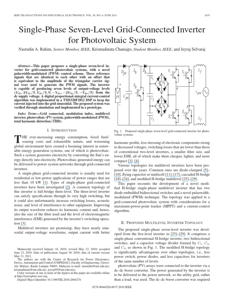Single Phase Seven Level Grid Connected PDF | PDF | Power Inverter ...