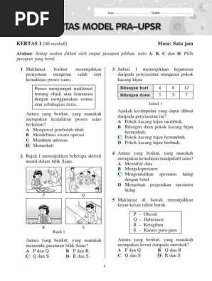 Jawapan Kertas Model Pra Upsr Modul Aktiviti Pintar Cerdas Sains Tahun 41 Pdf