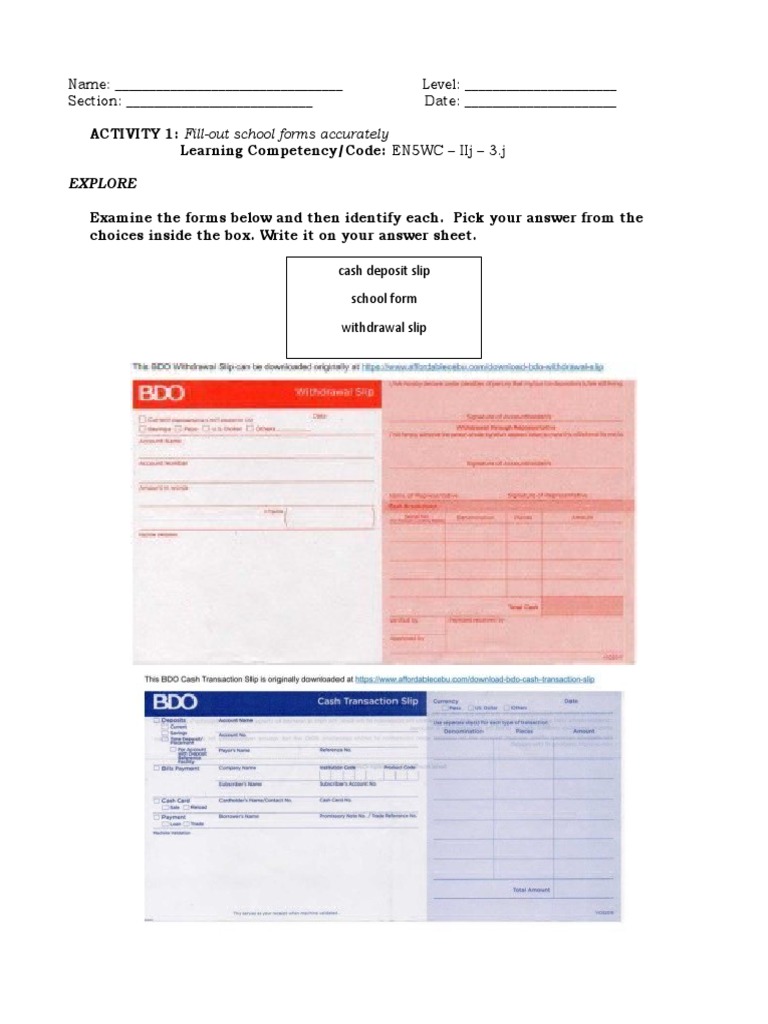 Activity 1: Fill-Out School Forms Accurately Learning Competency/Code ...
