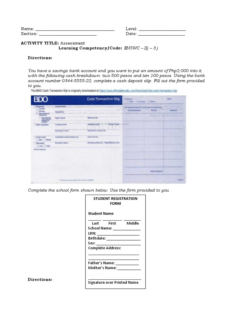 Activity Title: Assessment Learning Competency/Code: En5Wc - Iij - 3.J ...