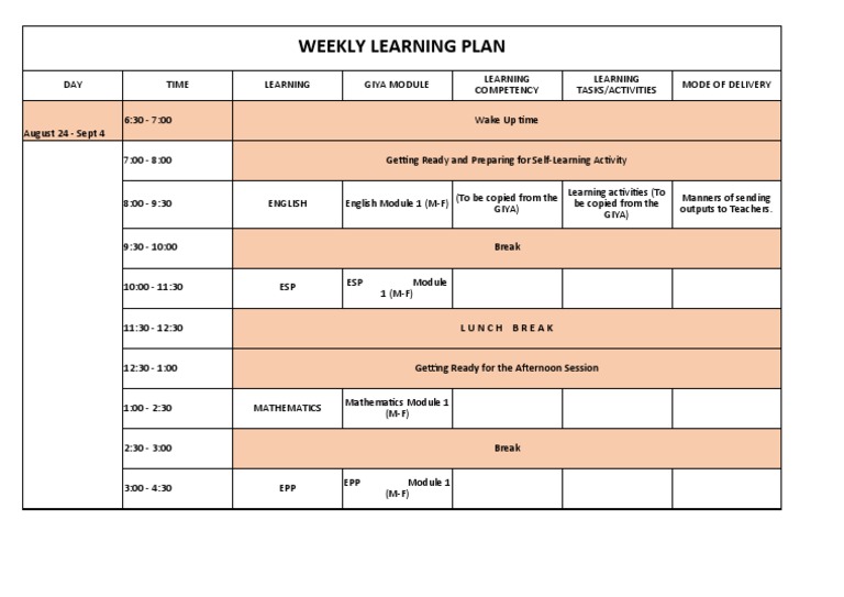Weekly Learning Plan | PDF