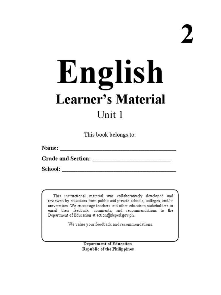 Eng 2 LM Unit 1 V 1 | PDF | Syllable | Metro Manila