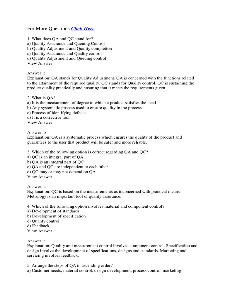 Mcq On Quality Control Quality Assurance Quality