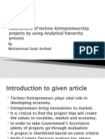 Assessment of Techno-Entrepreneurship Projects by Using Analytical Hierarchy Process