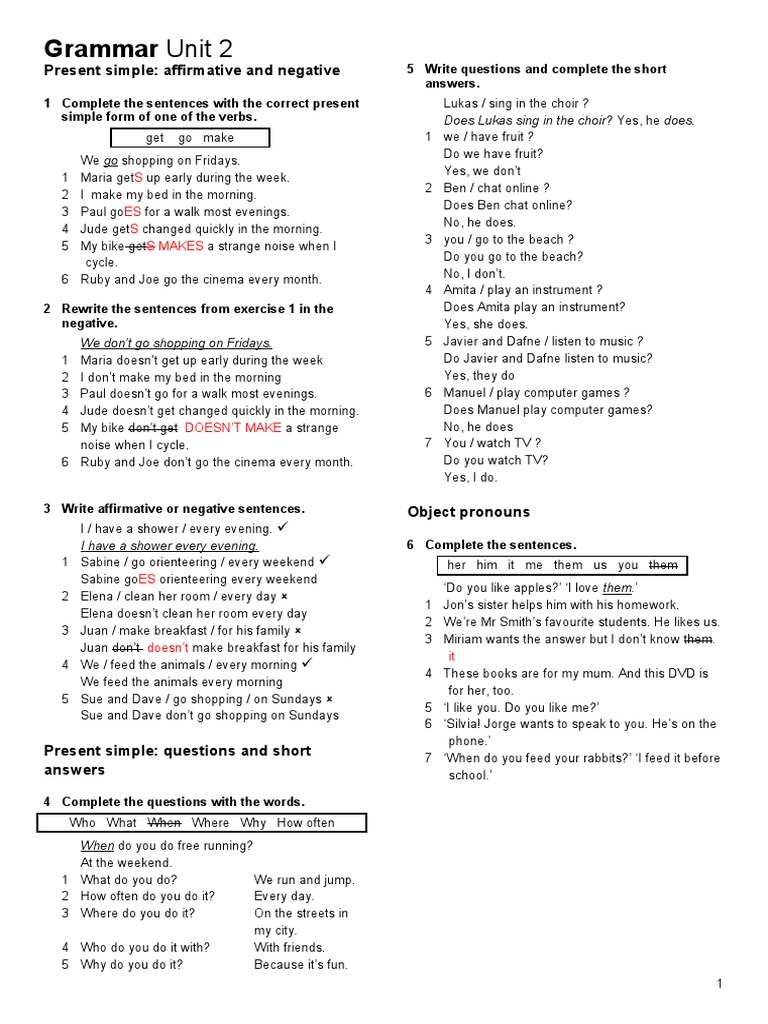 Present Simple Grammar Exercises | PDF | Linguistic Typology ...