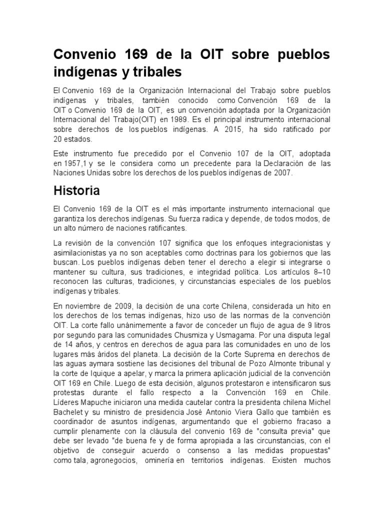 Convenio 169 de La OIT Sobre Pueblos Indígenas y Tribales | PDF ...