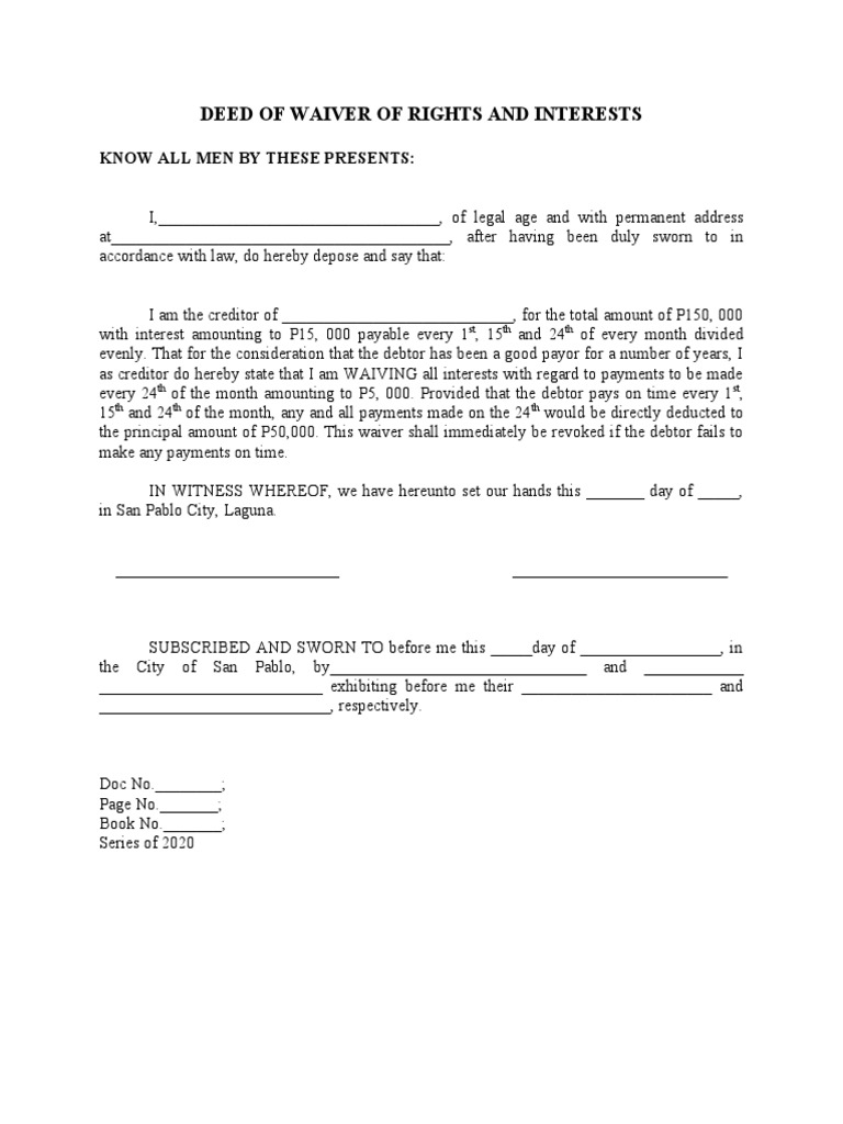 Deed of Waiver of Rights and Interests: Know All Men by These Presents ...