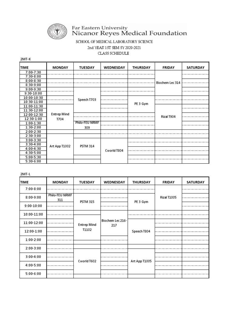 2nd Year Medical Lab Class Schedule | PDF | Science & Mathematics