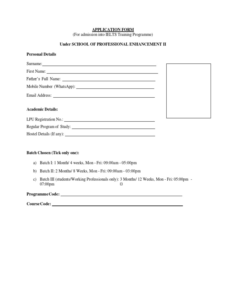 IELTS Application Form LPU Students PDF